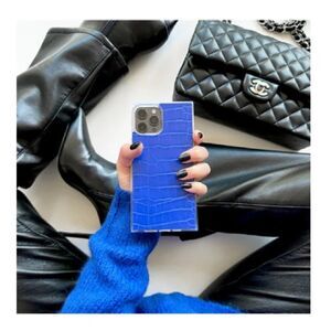 Flaunt Square Blue Crocodile Faux Leather iPhone Case, iPhone 14 Pro